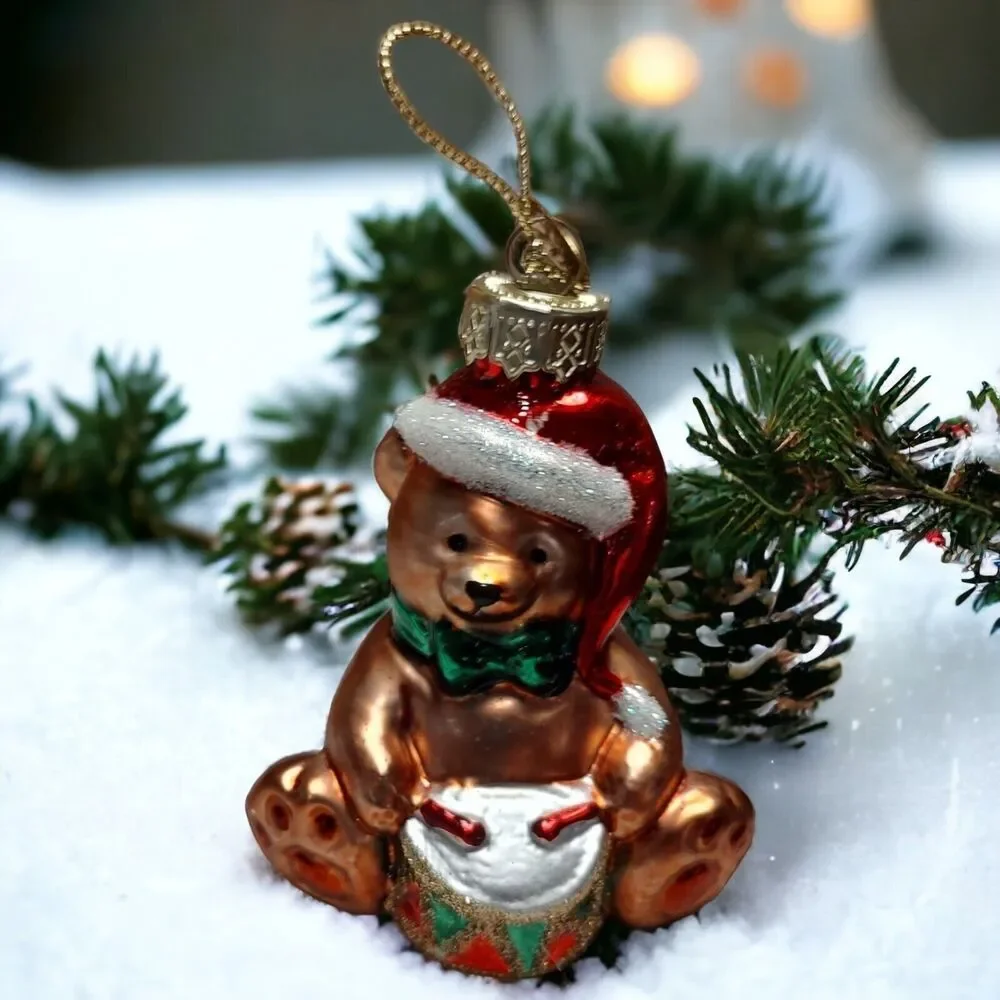 Santa Teddy Bear Drummer Ornament Hand Blown Glass Thomas Pacconi Classics 2002